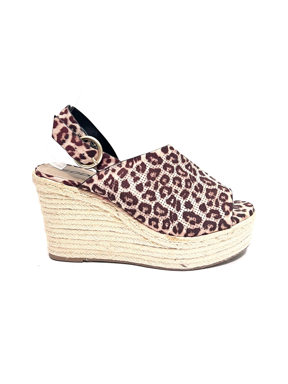 Vintage Y2K leopard print vegan suede platform slingback espadrille wedges